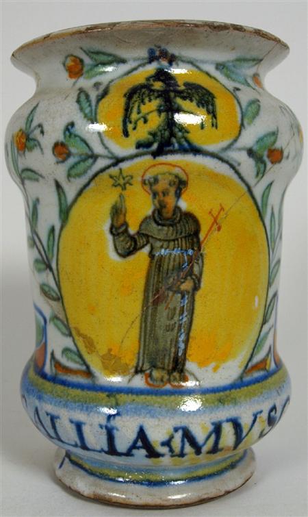 Appraisal: An early th century small maiolica albarello Probably Deruta or