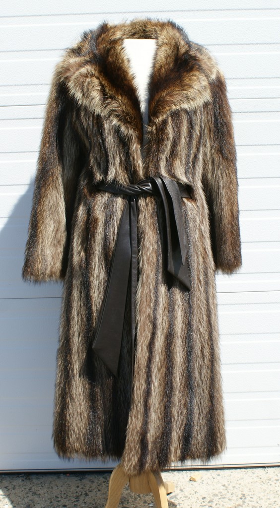 Appraisal: Full length fox coat leather belts good condition about size