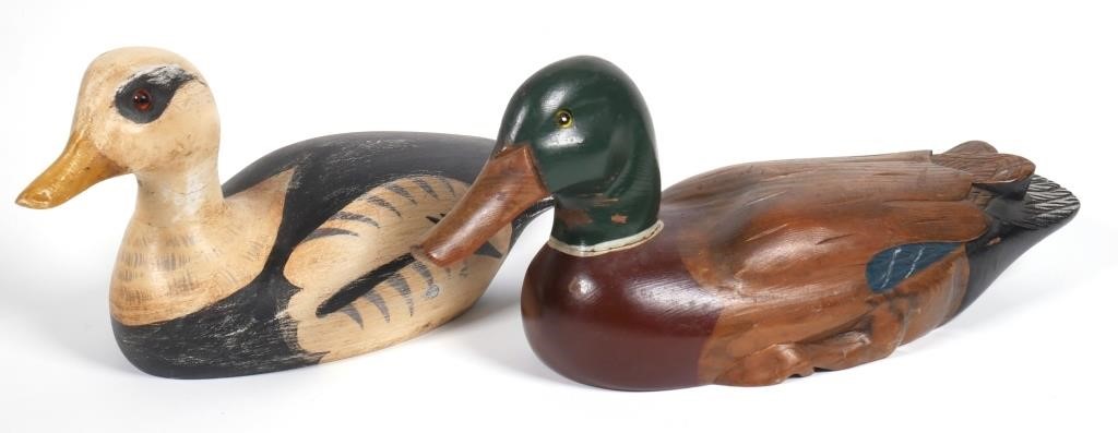 Appraisal: Two vintage wood duck decoys Unmarked mallard decoy measures long