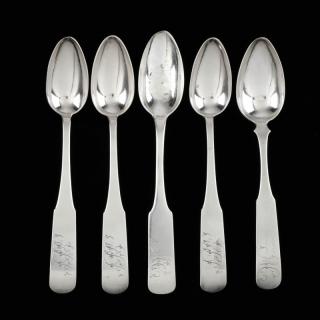 Appraisal: Five Wilmington NC Coin Silver Teaspoons by S Baker Stephen