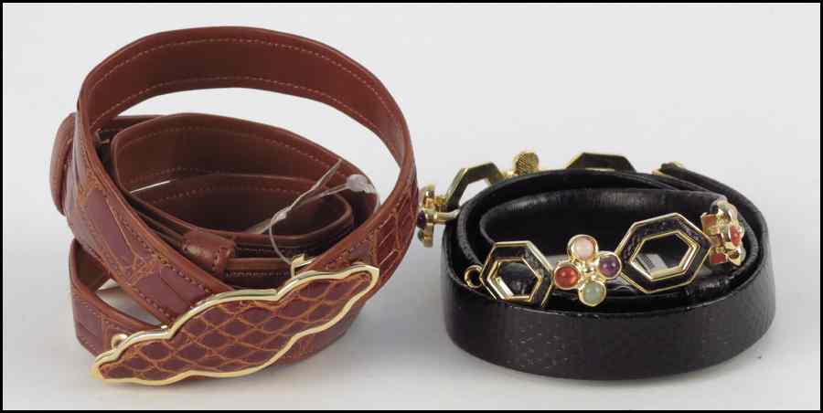 Appraisal: TWO JUDITH LEIBER BELTS Includes a lizard skin belt and