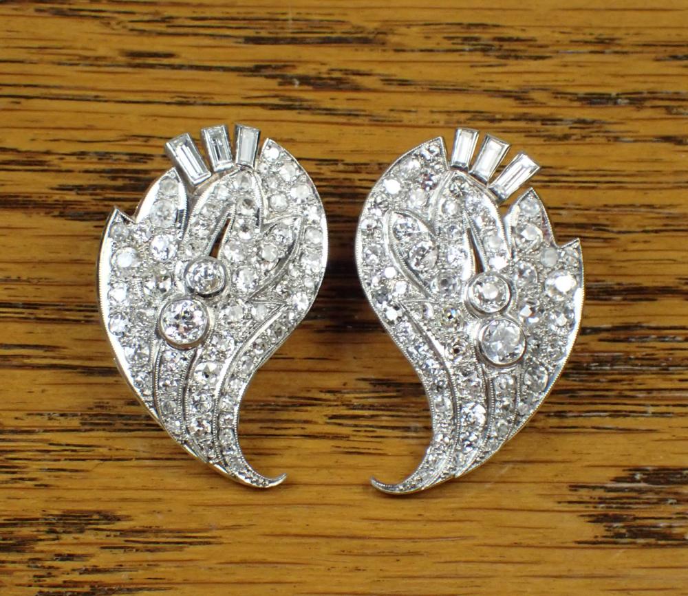 Appraisal: PAIR OF ESTATE DIAMOND AND PLATINUM EARRINGS Each platinum earring