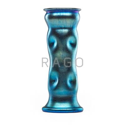 Appraisal: STYLE OF DURAND Tall blue iridescent glass vase th c