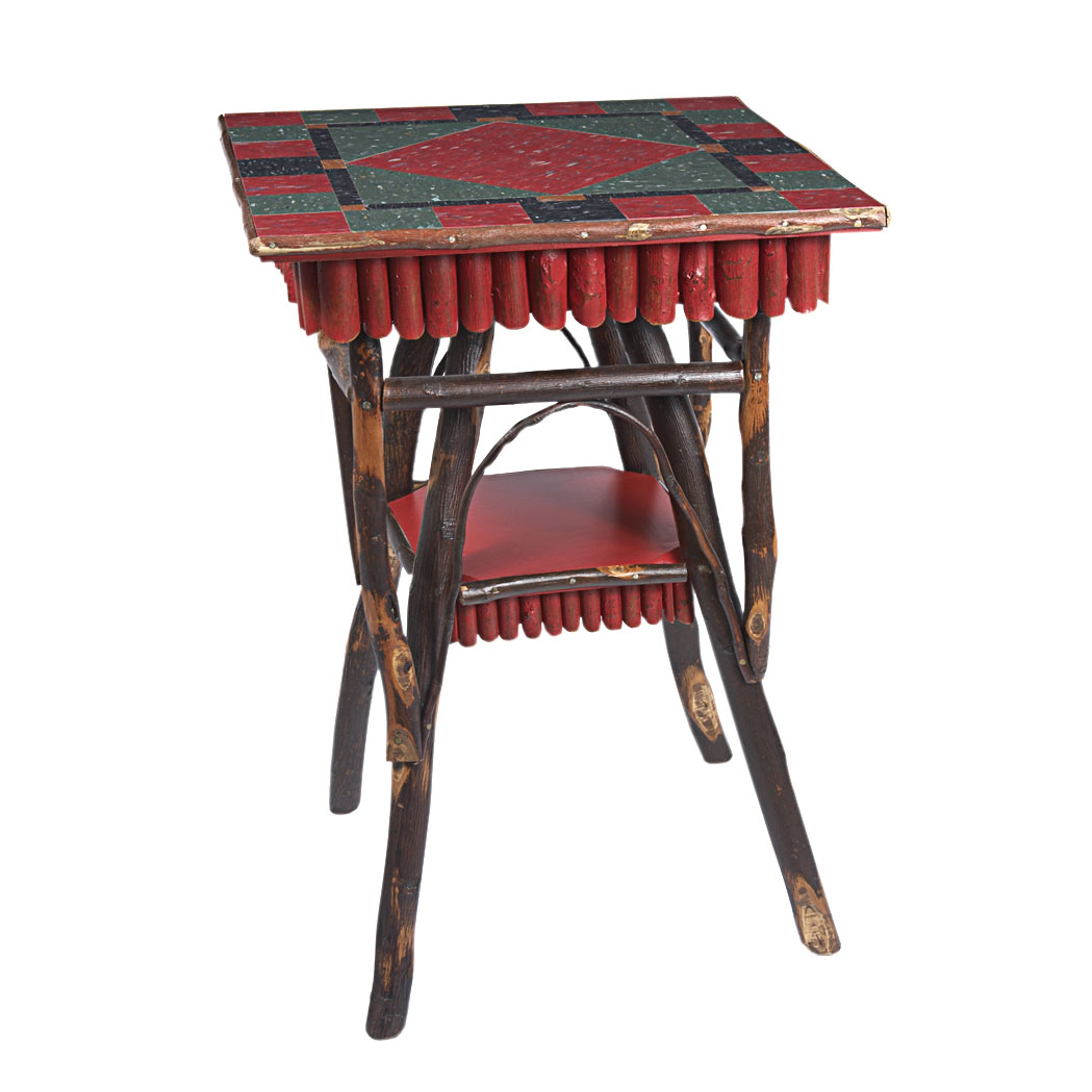 Appraisal: Rustic Linoleum Top Painted Occasional Table Height inches inches square