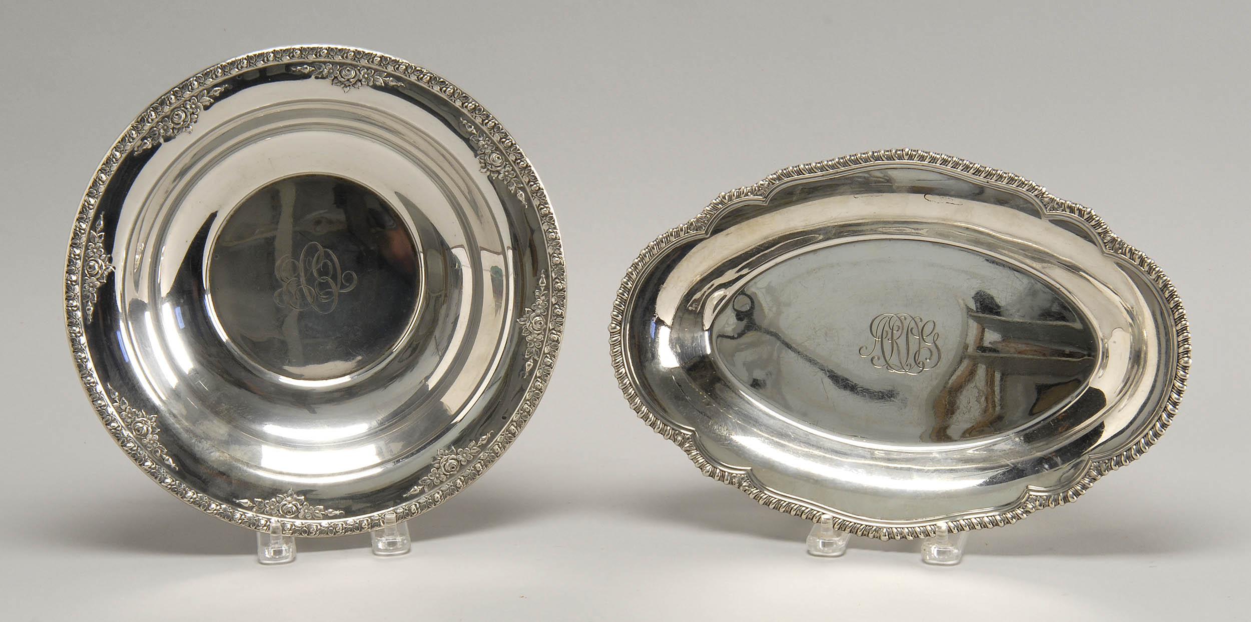 Appraisal: TWO STERLING SILVER ITEMS a bread tray length and a