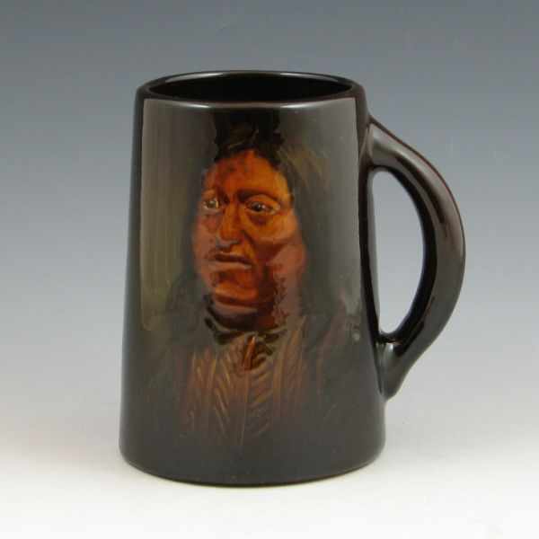 Appraisal: Weller Louwelsa mug with Native American Indian portrait signed E