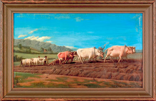 Appraisal: Continental th c oil on canvas landscape with a farmer