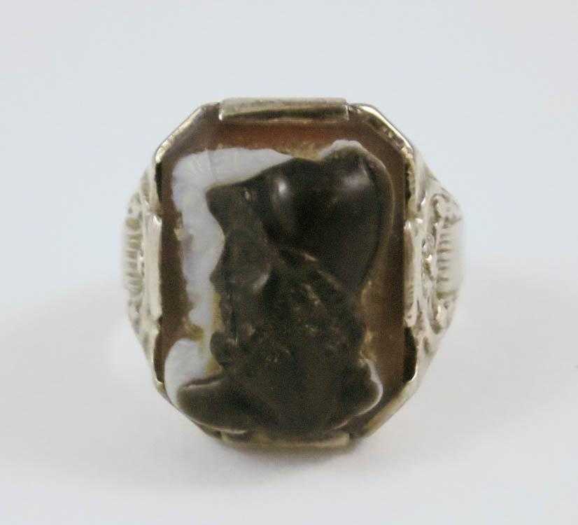 Appraisal: MAN'S BANDED AGATE CAMEO AND TEN KARAT WHITE GOLD RING