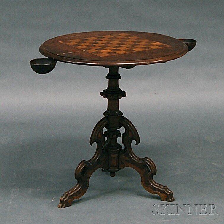 Appraisal: Renaissance Revival Inlaid Burl Veneer Walnut Tilt-top Table late th