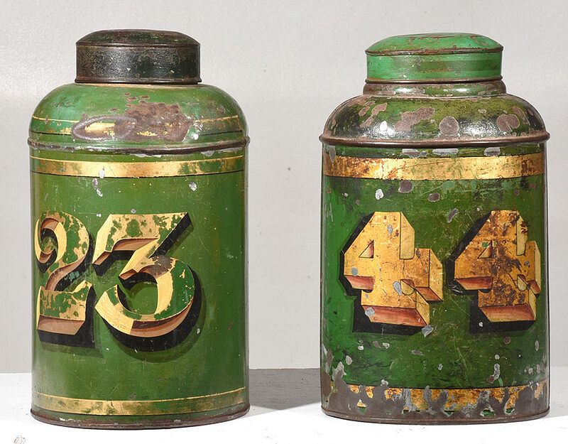 Appraisal: Two Similar Tole Painted Tea Canisters British th century lidded