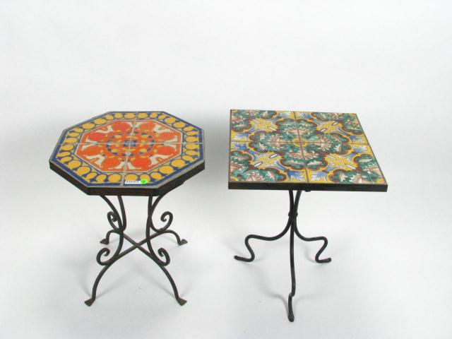 Appraisal: Two Ceramic Tile Top Side Tables Metal Base