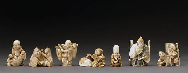 Appraisal: A group of seven ivory figural studies Most th Century