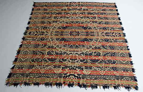 Appraisal: Three Color Coverlet American th century A woven coverlet with