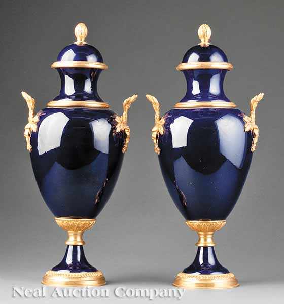 Appraisal: A Pair of French Cobalt Blue Porcelain and Gilt Bronze