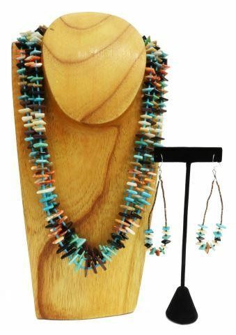 Appraisal: Native American beaded jewelry suite each with freeform turquoise jet