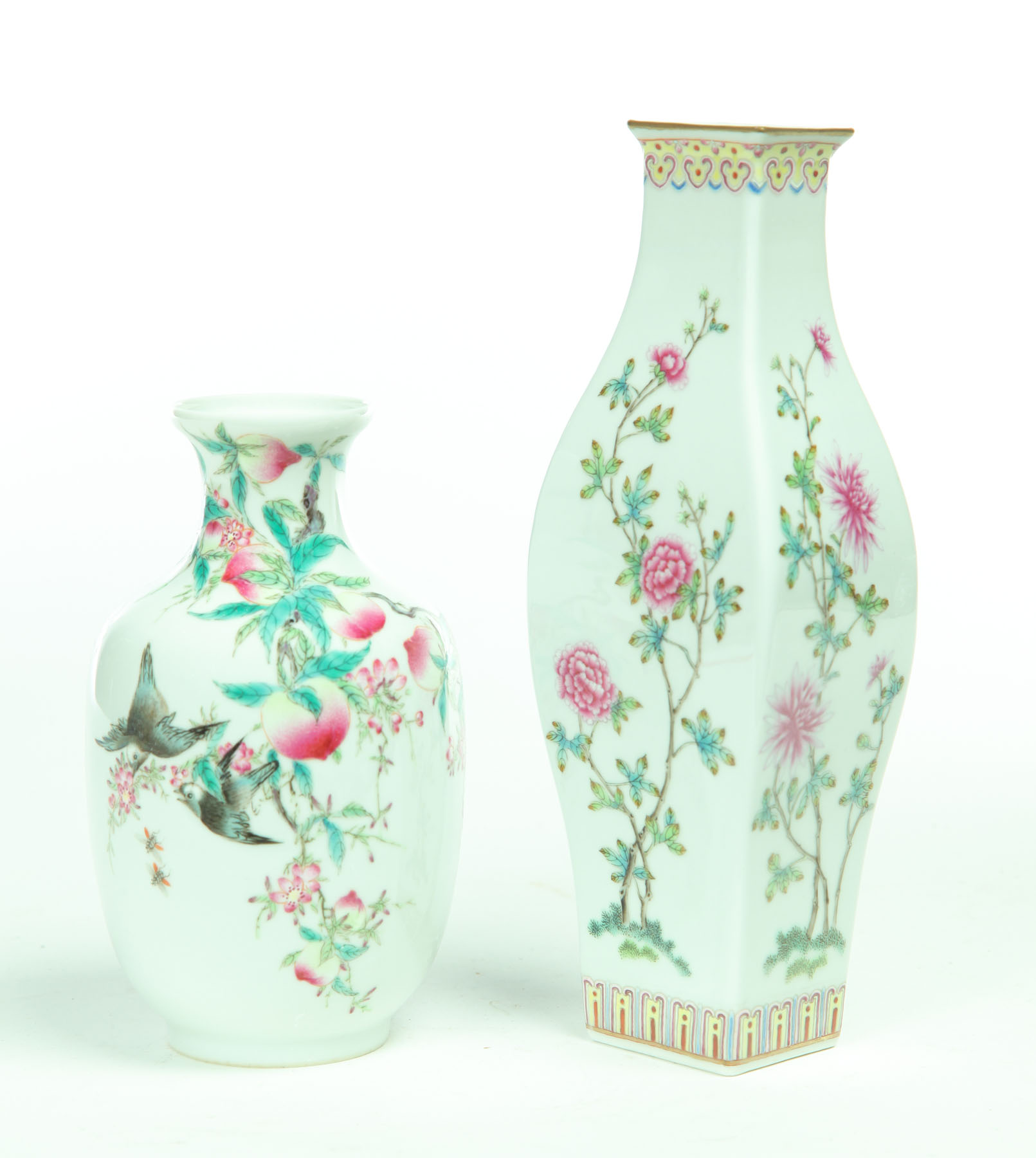 Appraisal: TWO EXPORT-STYLE VASES China th century Paneled vase with rose