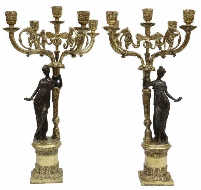 Appraisal: lot of Five-light gilt and patinated metal candelabra th c