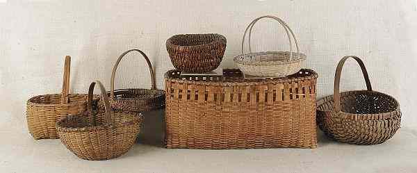 Appraisal: Group of nine splint baskets th c together with rye