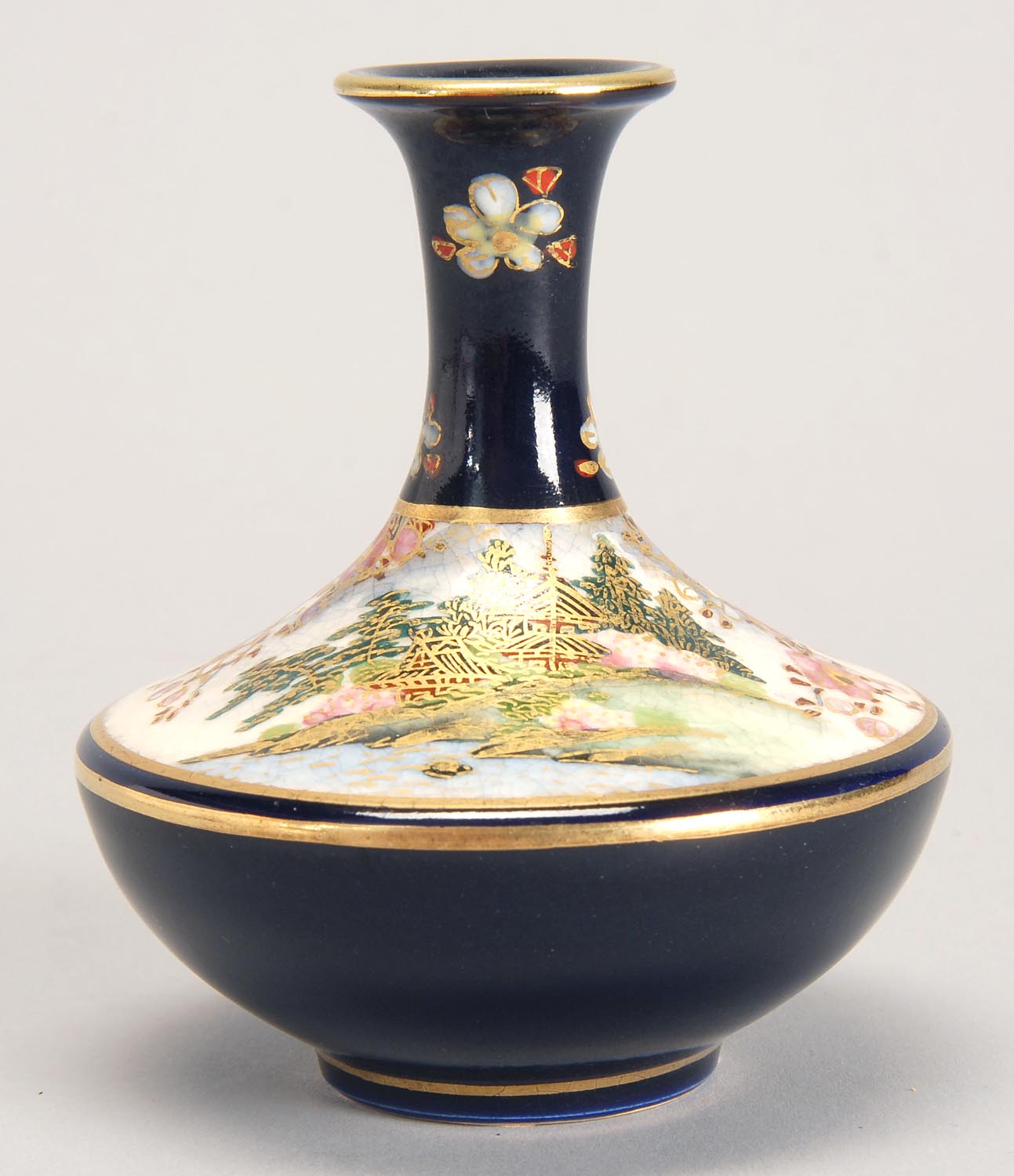 Appraisal: SATSUMA POTTERY VASE Early th CenturyIn waisted form with floral