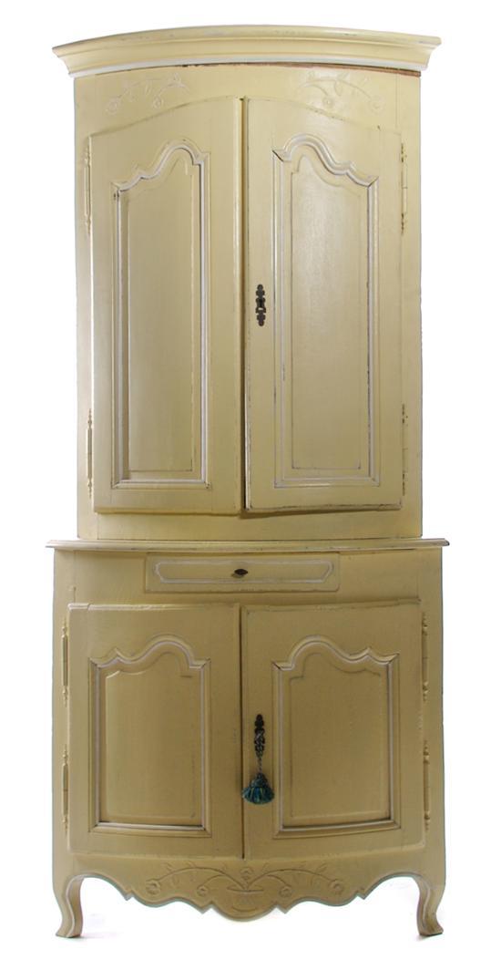 Appraisal: Painted French Provincial Corner Cabinet of quarter round form in