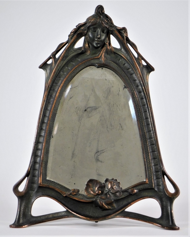 Appraisal: ART NOUVEAU PATINATED CAST IRON VANITY MIRROR United States Early