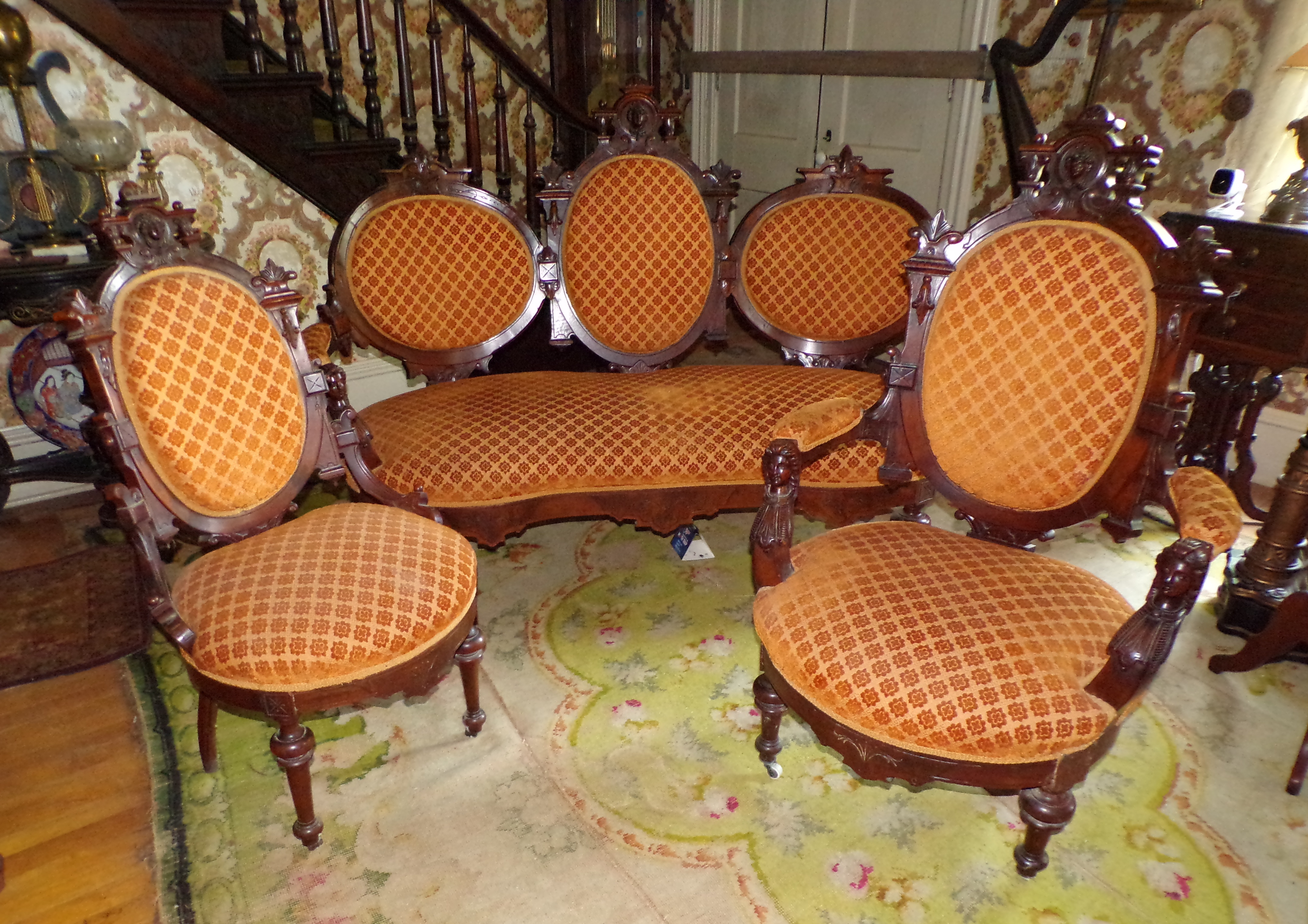 Appraisal: Attributed to Jelliff pc Victorian parlor set- settee gentleman's and