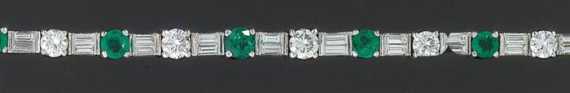 Appraisal: EMERALD AND DIAMOND BRACELET ca Platinum Elegant Rivi re bracelet