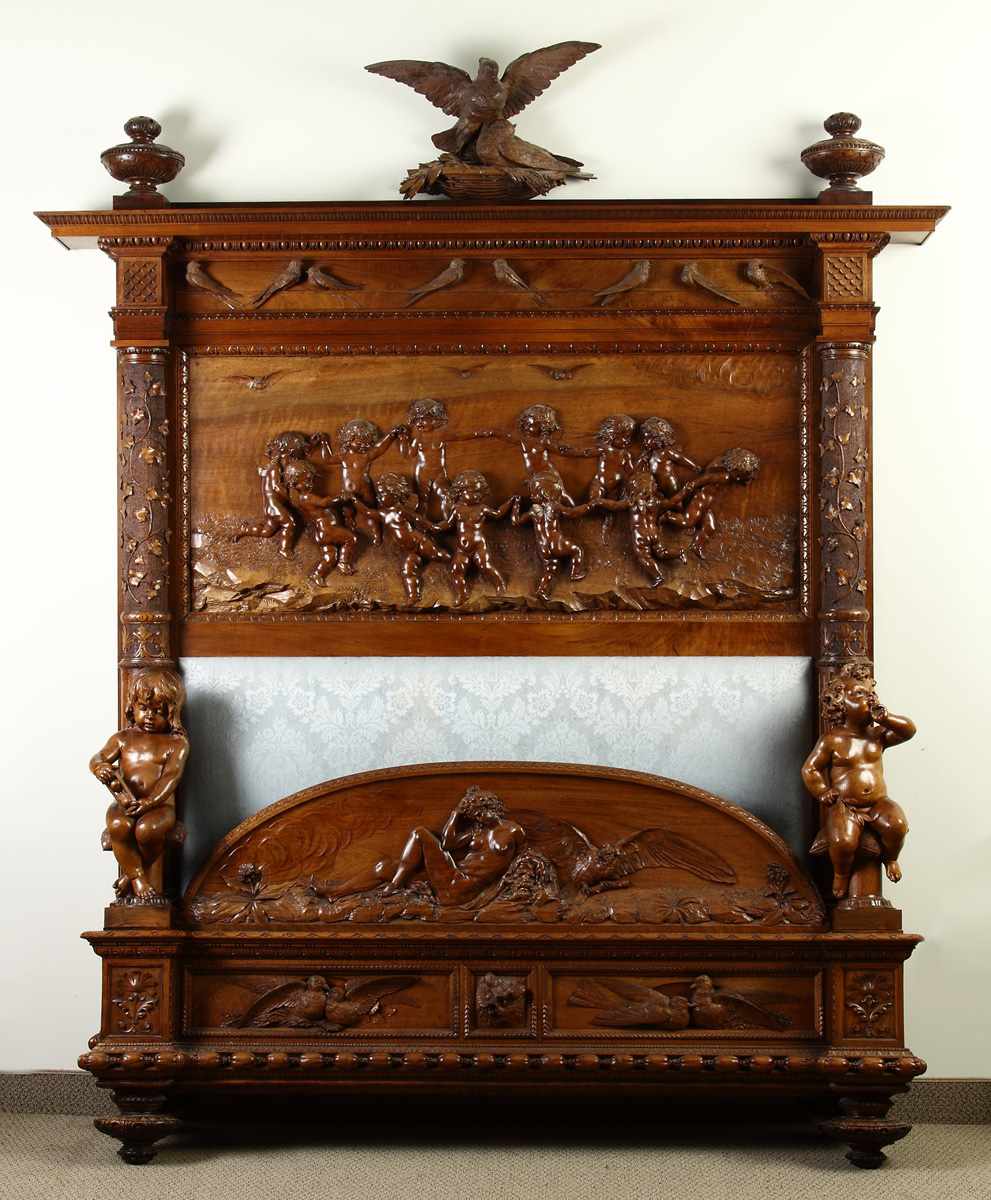 Appraisal: Luigi Frullini Florence - Monumental Victorian Masterfully Carved Walnut Bed