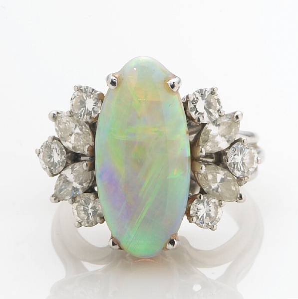 Appraisal: An opal and diamond ring estimated total diamond weight carat