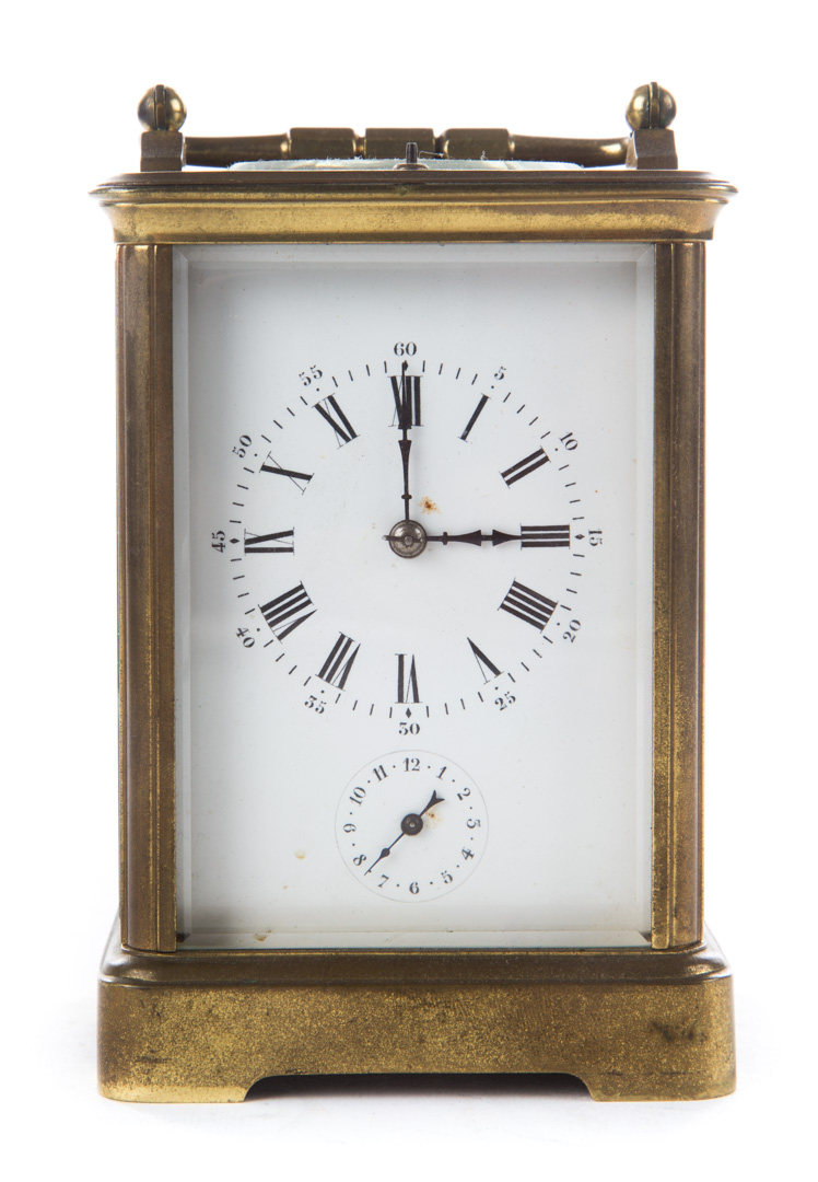 Appraisal: Continental brass and glass carriage clock late th century probably