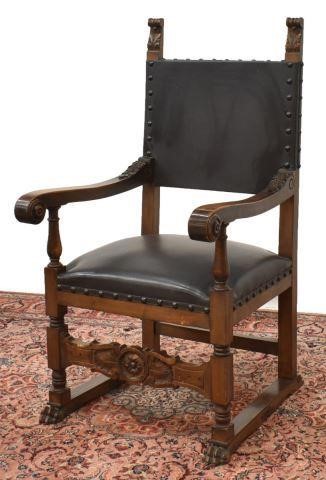 Appraisal: Italian Renaissance Revival walnut armchair early th c having foliate