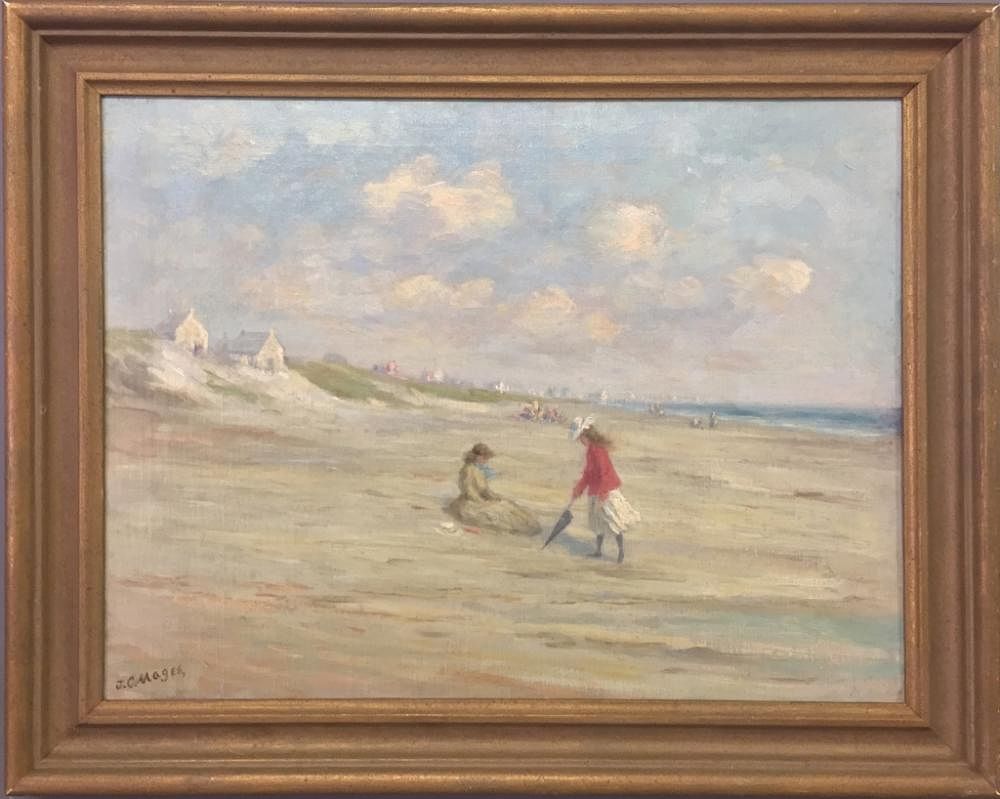 Appraisal: James C Magee Oil on Canvas Beach Scene James C