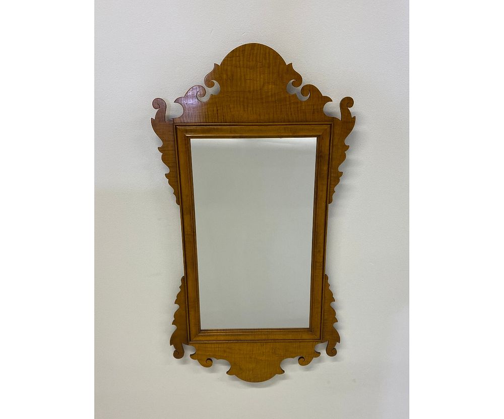 Appraisal: David LeFort Tiger Maple Mirror David LeFort labeled Chippendale style