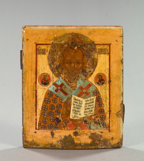 Appraisal: Russian Polychromed Wooden Ikon of a Saint fourth quarter th