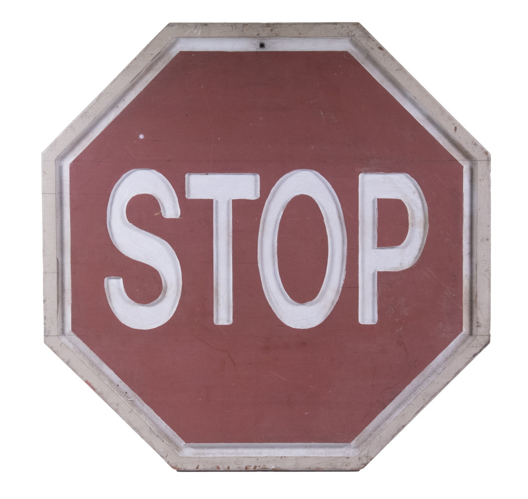 Appraisal: WOODEN STOP SIGN Vintage Carved and Painted Sign octagonal shape