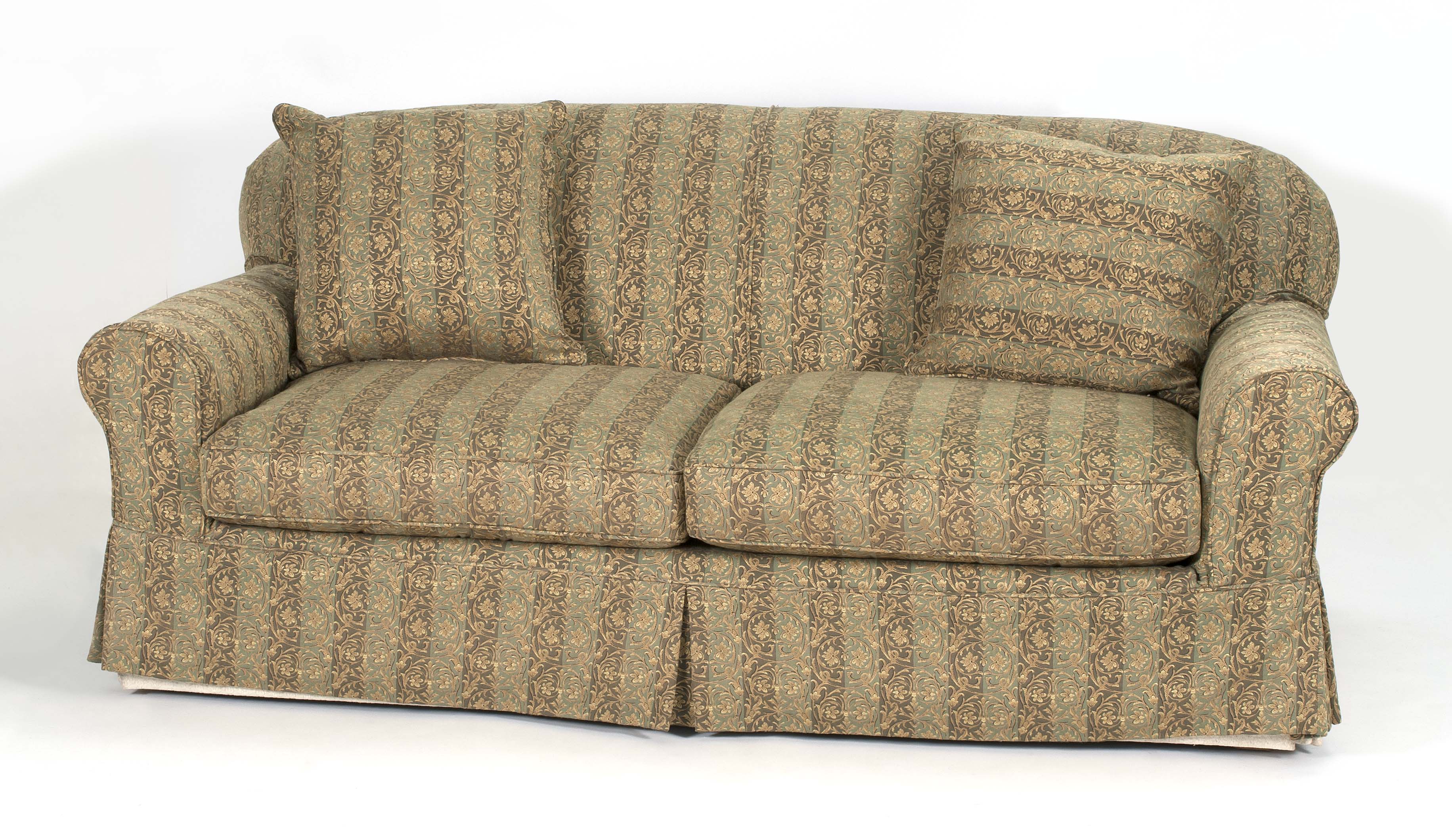 Appraisal: CONTEMPORARY SOFA upholstered in a green floral print Length Seat