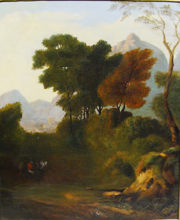 Appraisal: Unsigned oil onto canvas of a wooded landscape in a