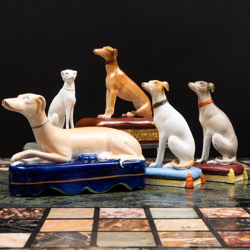 Appraisal: Group of Five Staffordshire Style Models of Whippets Unmarked one