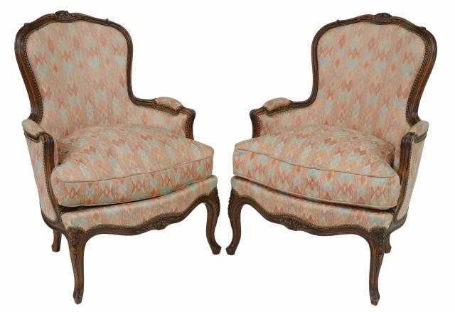 Appraisal: pair French Louis XV style armchairs early th c walnut