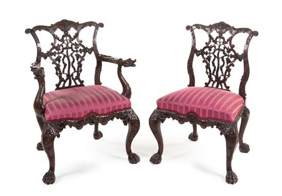 Appraisal: Sale Lot Two Irish Chippendale Mahogany Chairs th century comprising