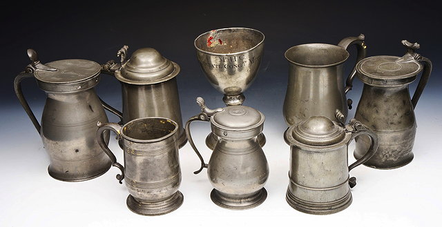 Appraisal: A COLLECTION OF EIGHT PIECES OF ANTIQUE PEWTER TO INCLUDE