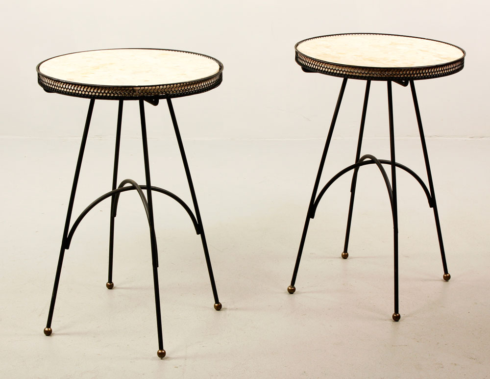 Appraisal: - Travertine and Iron End Tables Attributed to Tony Paul