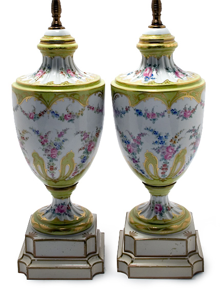 Appraisal: Pair of Sevres Style Porcelain Lamps Estimate -