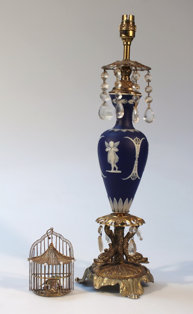 Appraisal: A thC and later lamp with a dark blue Jasperware