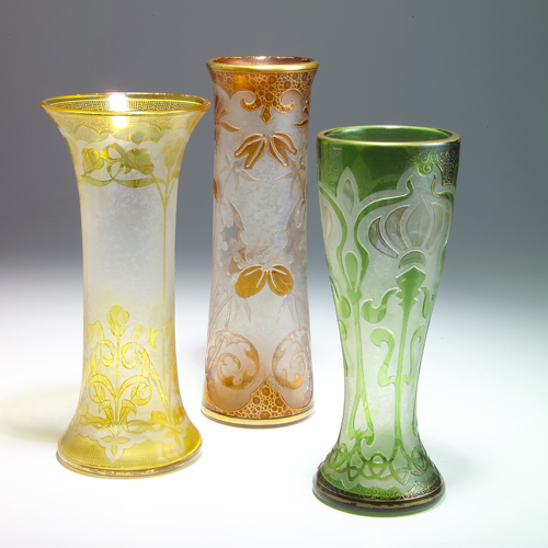 Appraisal: HONESDALE Three vases cut-back with Art Nouveau floral and foliate