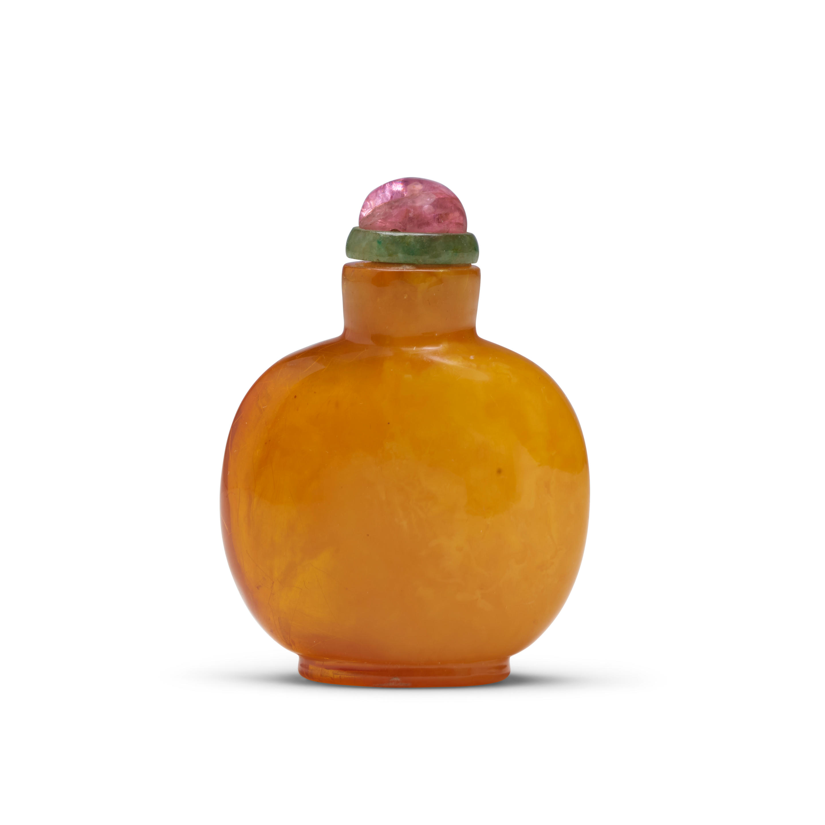 Appraisal: AN AMBER SNUFF BOTTLE - - The well-formed compressed globular