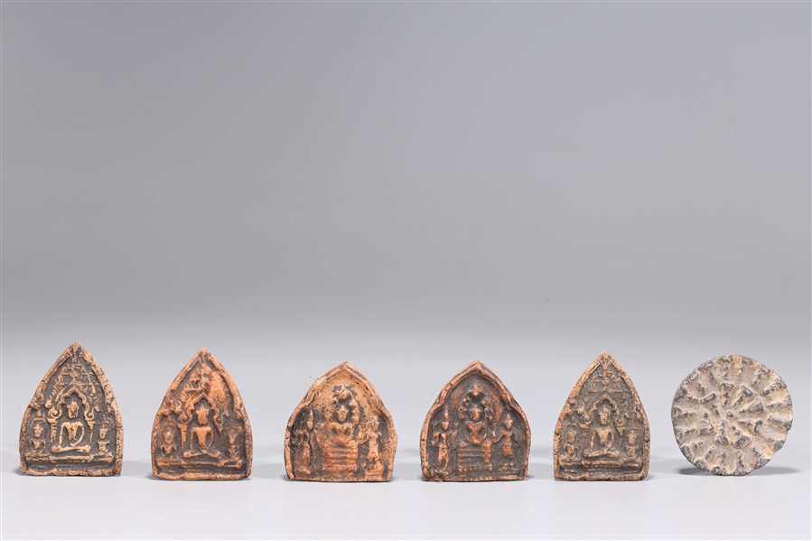 Appraisal: Group of six antique Burmese clay offering tablets th century