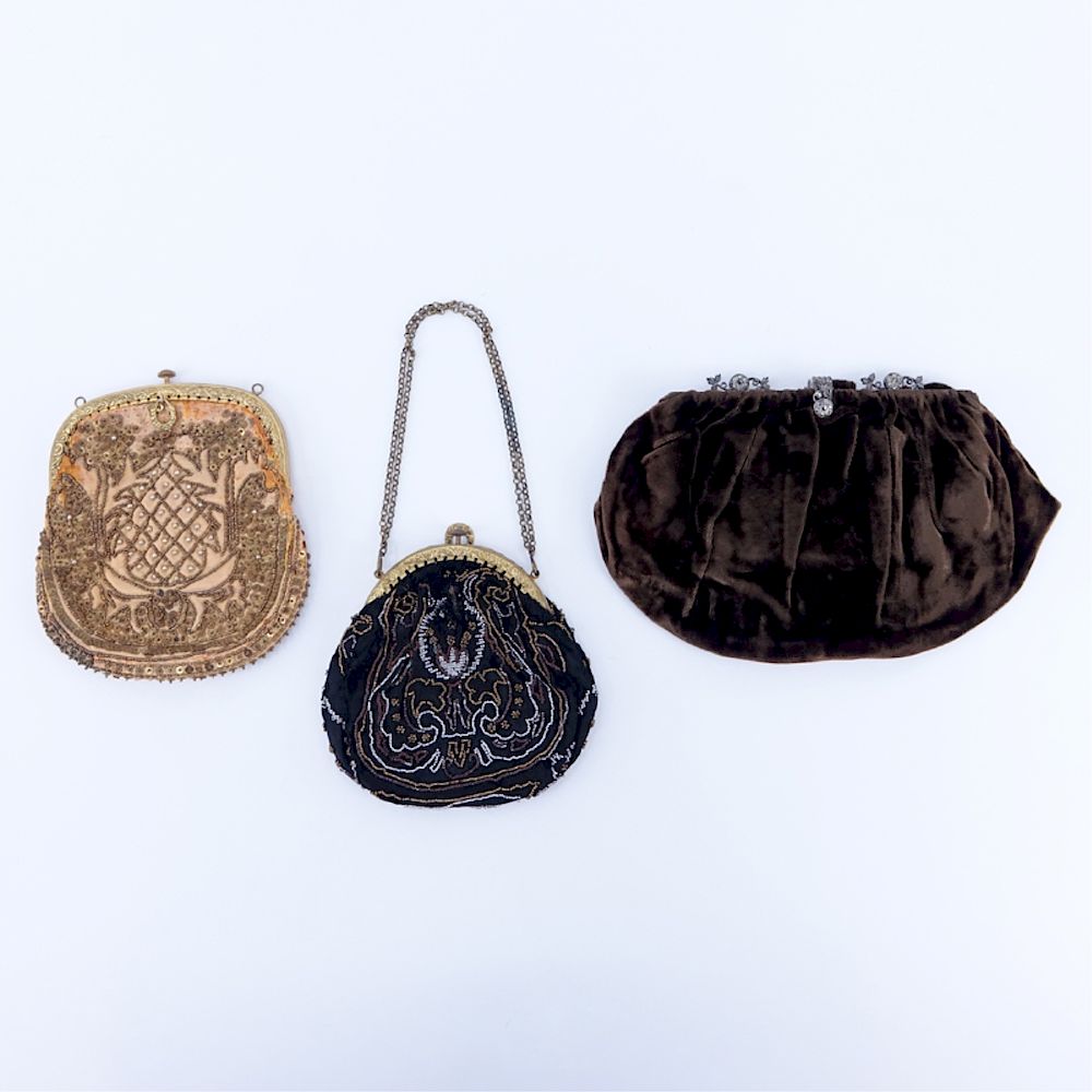 Appraisal: Three Antique Beaded And Crushed Velvet Bags Three Antique Beaded