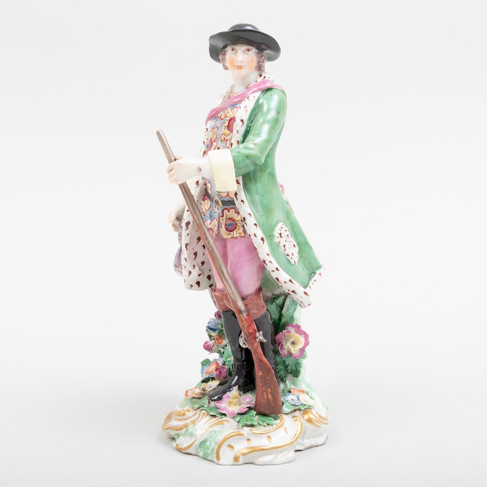 Appraisal: Chelsea Porcelain Figure of a Hunter Gold painted anchor mark