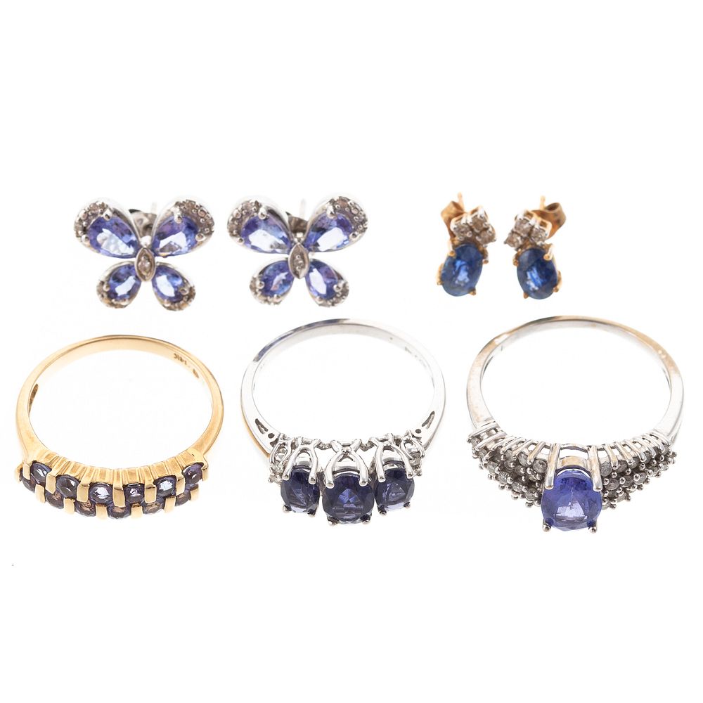 Appraisal: Tanzanite Rings Sapphire Earrings in Gold K white gold ring